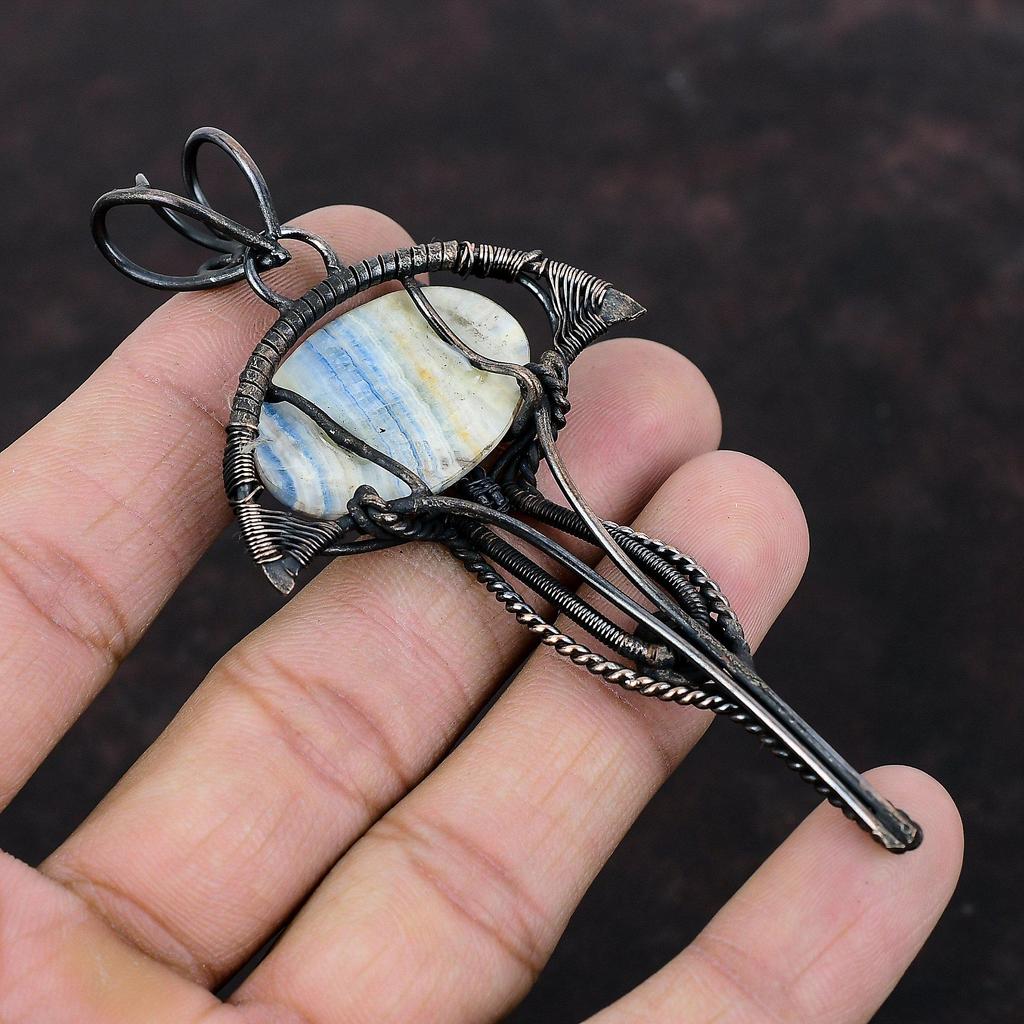 Blue Scheelite Pendant Copper Wire Wrapped Pendant Beautiful Copper Jewelry Genuine Gemstone Pendant Handmade Wire Wrap Jewelry Gift For Mom