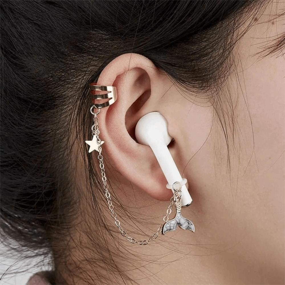 2pcs/pair Ear Decor Anti-lost Ear Clip Star Headphone Chains Anti-Lost Earphone Clip  Best Gifts