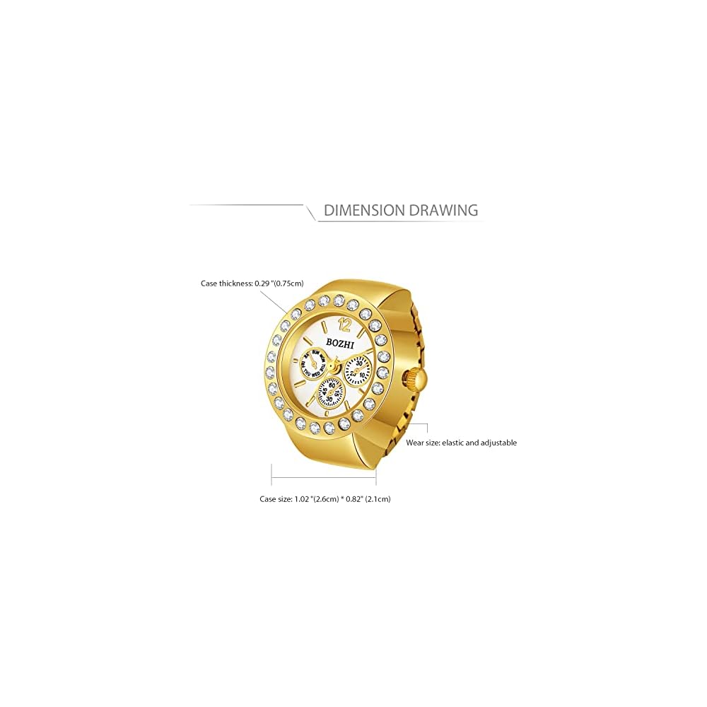 Jewelrywe Women's Ring Watch with Numeric Dial, Decorative Design, Couples Style Gold
