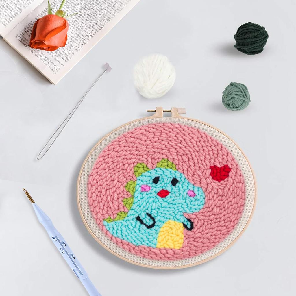 Russian DIY Punch Needle Embroidery Kit: Includes Yarn, Needle, Latch Hook, & Hoop for Knitting & Ornament Crafting