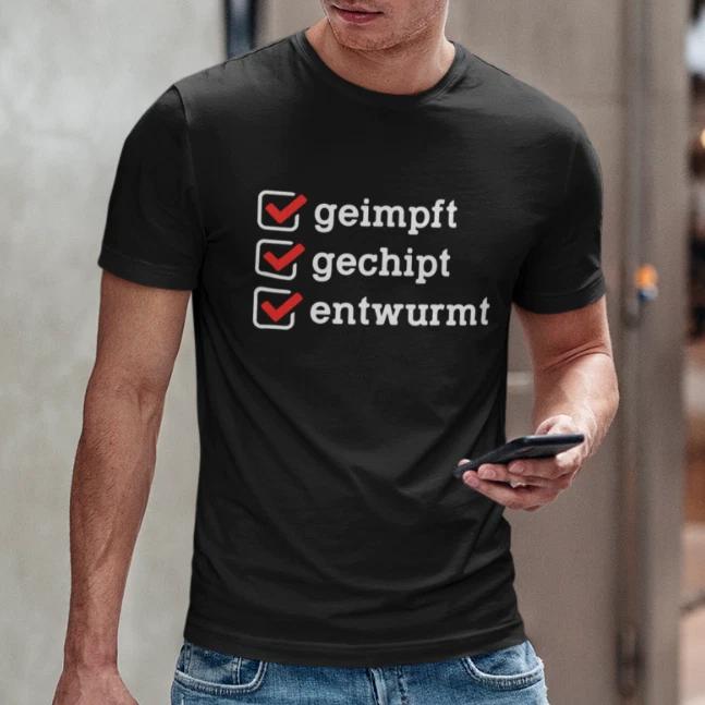 Men s and Women s T-shirts VACCINATED CHIP DEWORMED Lockdown Corona Vaccination Saying Funny Fun XL