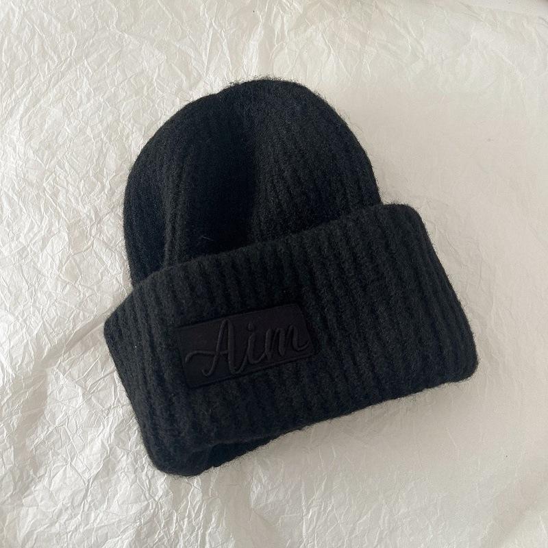 

Новая шерстяная шапка большого размера для женщин на осень и зиму, вязаная шапка с маленькой надписью, открывающая лицо, розовая теплая шапка, холодная шапка для мужчин M（56-58cm）