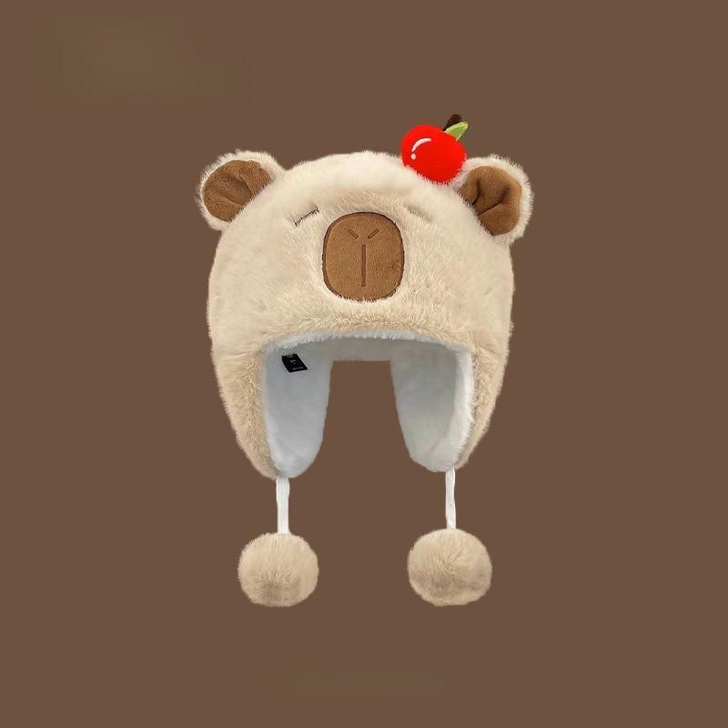 Cute Capybara Plush Winter Hat With Earmuffs For Girls Warmth And Windproof Comfort
