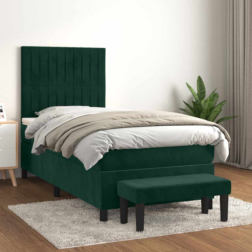 Box Spring Bed with Mattress Dark Green 100 x 200 cm Velvet