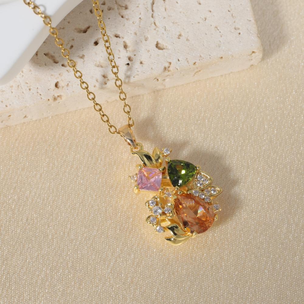 

Luxury Colorful Geometric Flower Shape Pendant Necklaces for Women Zirconia Necklace Wedding Party Jewelry Accessories золотой