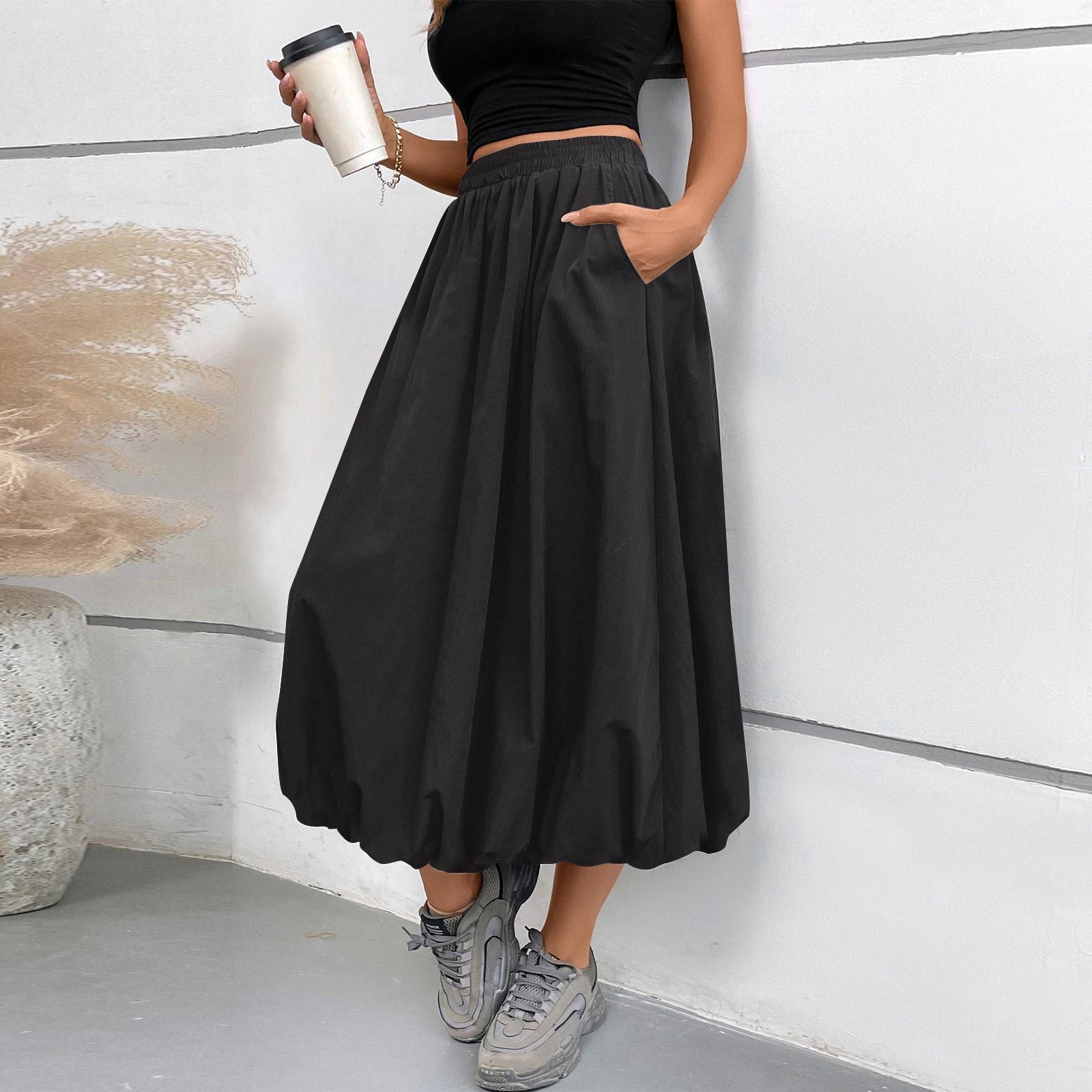 

Жіноча модна вільна спідниця з квітковим стручком вулична спідниця-шампан з еластичною талією Спідниця-міді M