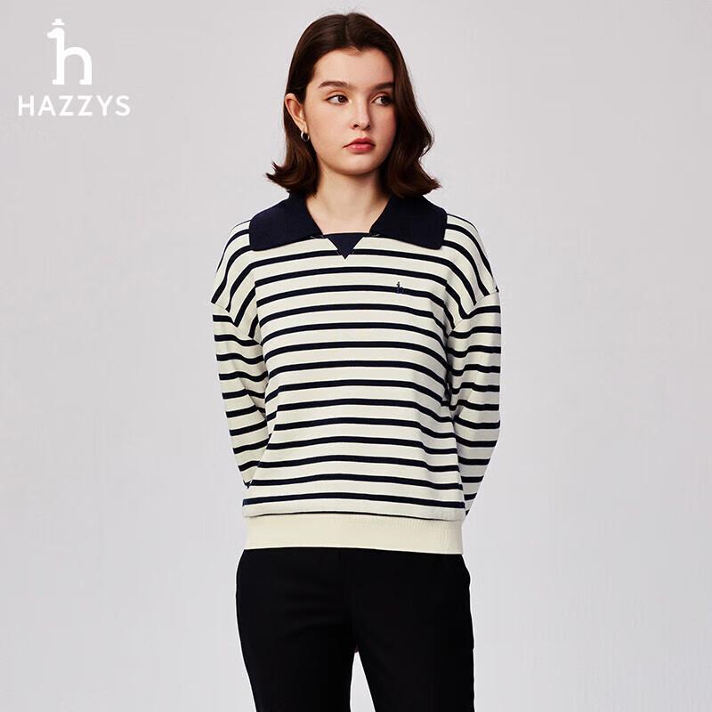HAZZYS Women's Striped Polo Collar Sweatshirt