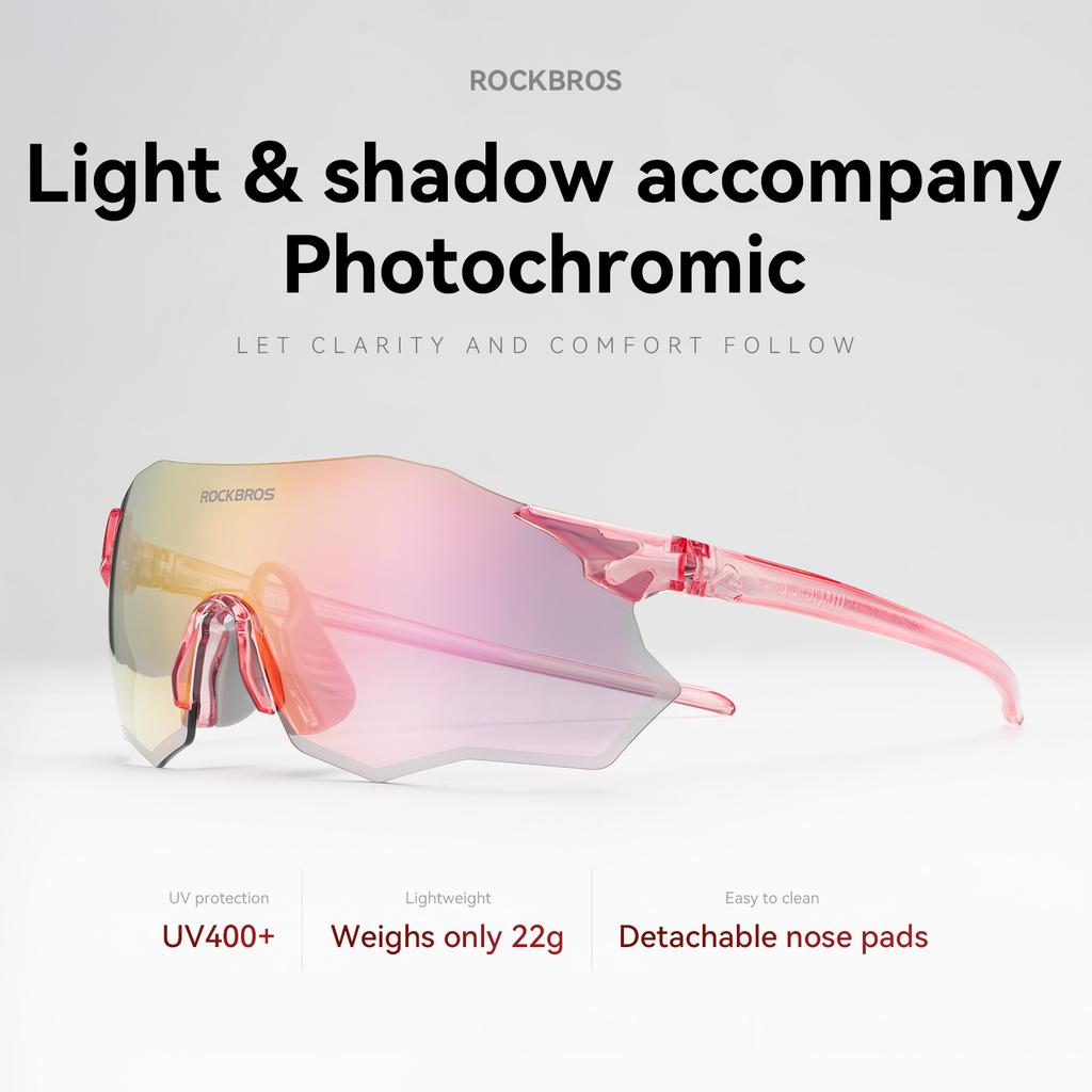 ROCKBROS Cycling Glasses Lightweight Photochromic Polarized Glasses UV400 Sun Protection Women Outdoor Sports Cycling Goggles