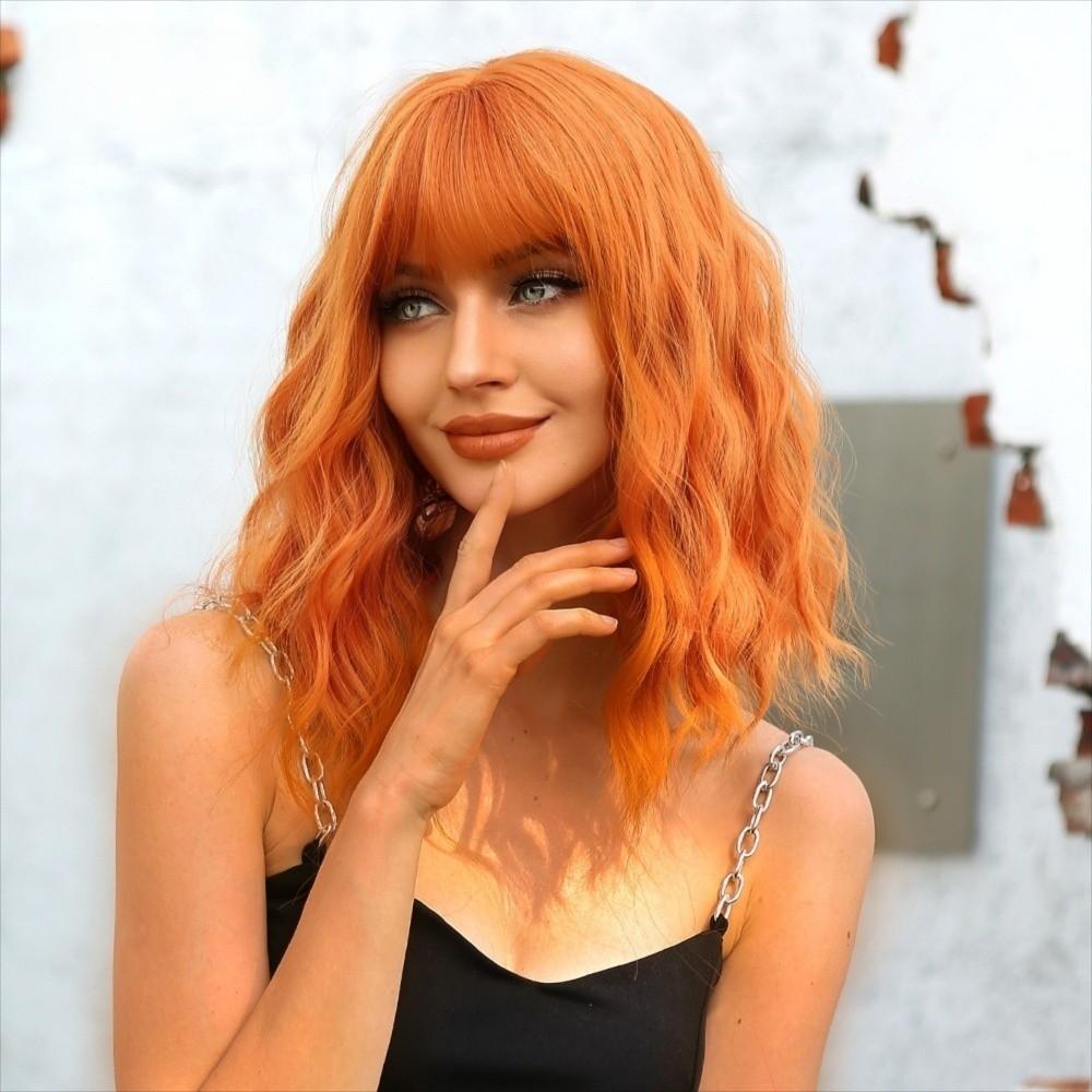 Wasserwelle Synthetische Perücken mit Pony Schmutziges Orange Halloween Cosplay Anime Perücken Make-up Party