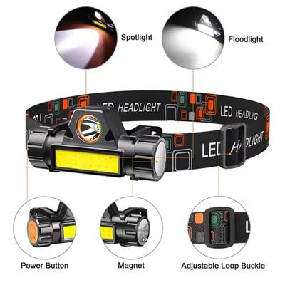 Bright Rechargeable Cob Led Headlamp Magnetic Usb Head Torch Outdoor Multi Function Fishing Tools Dual Source Light Waterproof