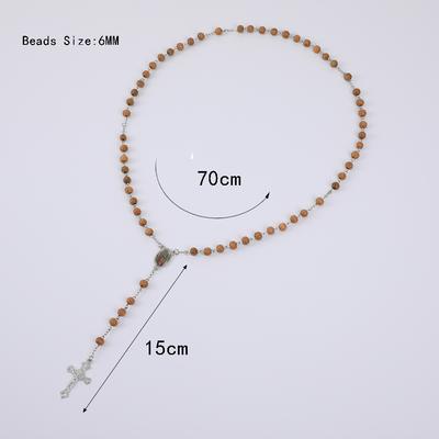 Colier Rozariu din Lemn pentru Femei Mărgele de Rugăciune din Lemn de 6 mm Lanț Lung Religios Pandantiv Cruce Fecioara Maria Bijuterii de Petrecere pentru Bărbați Cadou
