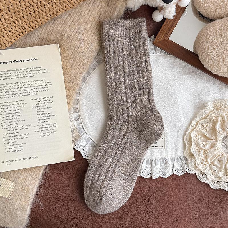 Wool Socks Children'S Medium Tube Socks Season Warm Solid Color Boneless Confinement Socks Fleece Thickened Cashmere Stacking Socks Women