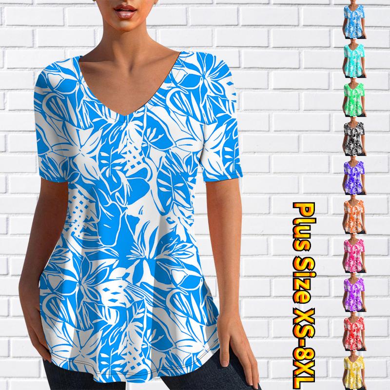 

2023 Новый пуловер Женская уличная футболка с V-образным вырезом с коротким рукавом Летняя мода Повседневная одежда Длинная футболка Женская футболка с 3D-принтом