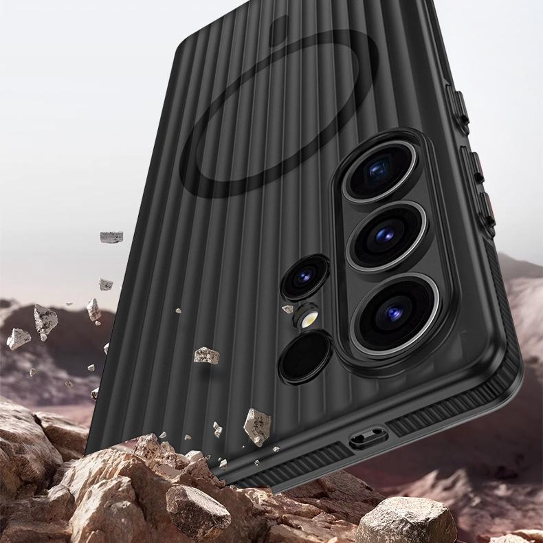 Applicable to Samsung S26Ultra mobile phone case corrugated magnetic suction S25edge anti-skid S24/23 matte protection