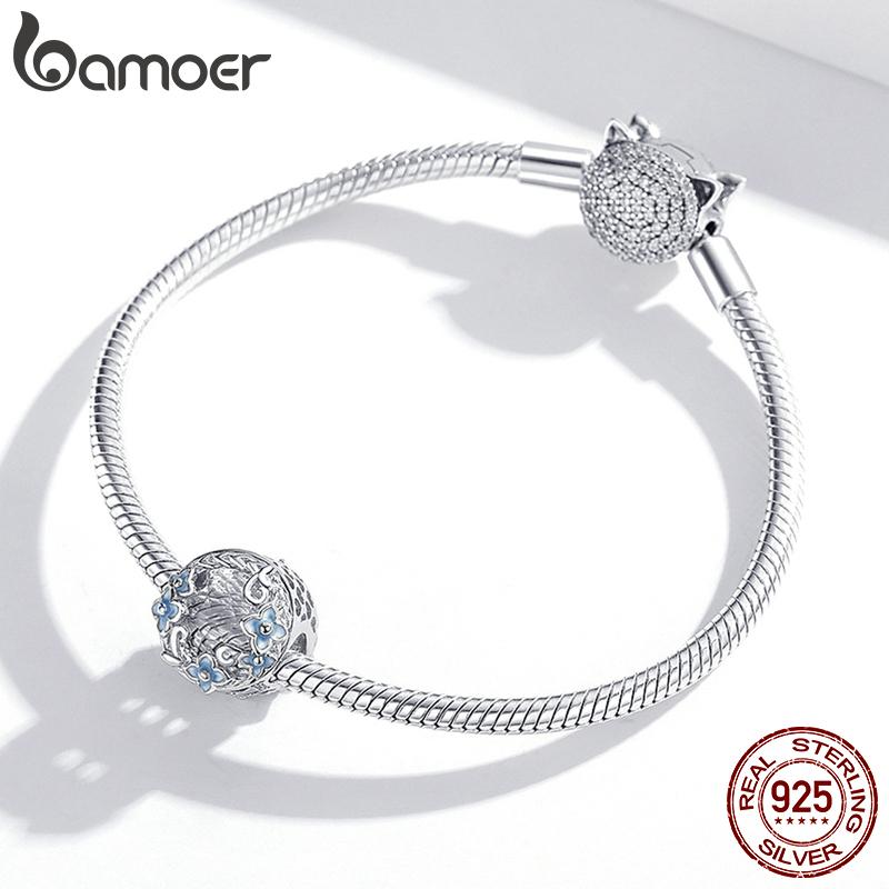 BAMOER 925 Sterling Silver Secret Garden Glass Hydrangeas Charm Beads for Original 3mm Bracelets & Necklaces