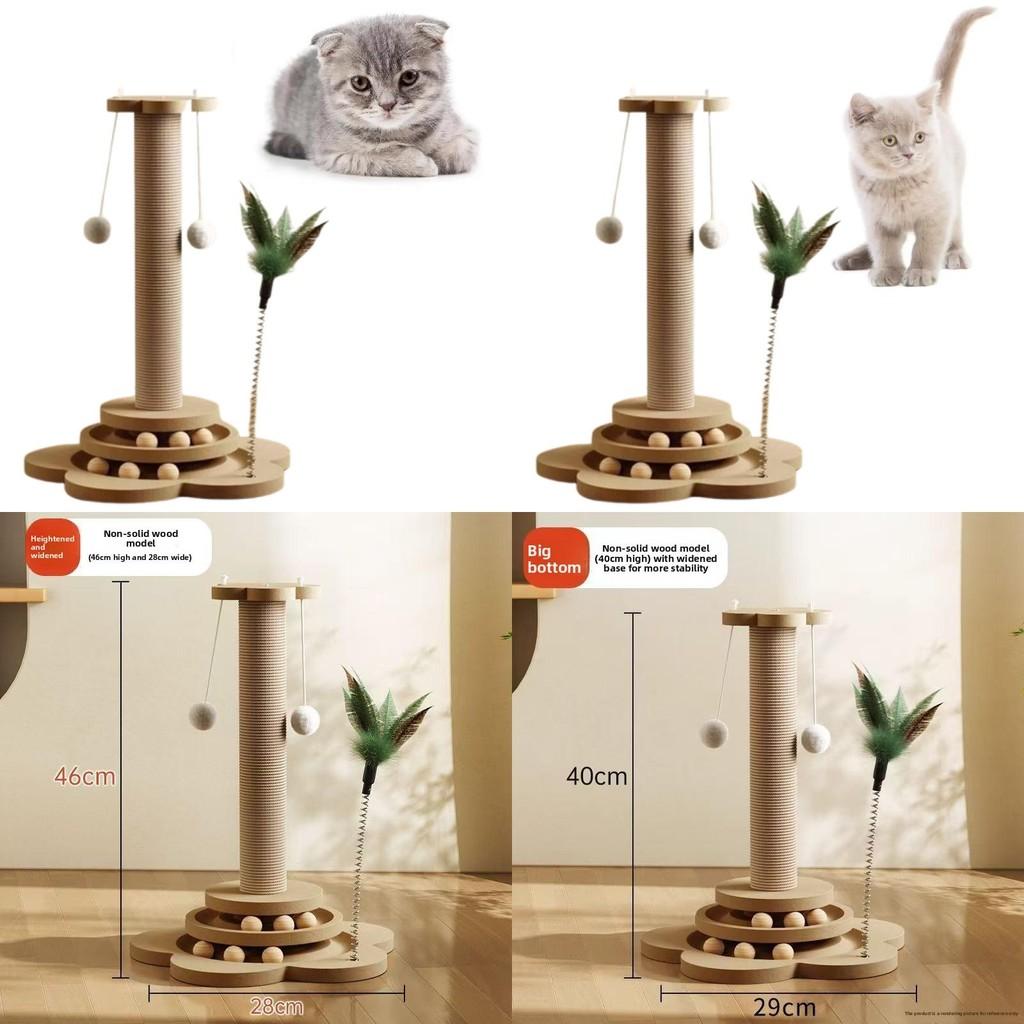Wooden Cat Scratcher With Rope Play Toy For Pet Enrichment And Entertainment