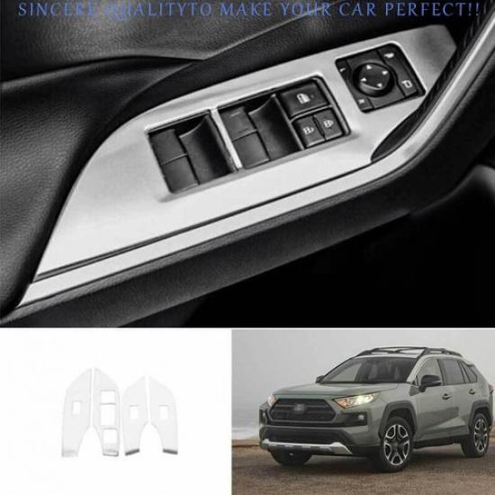 For Toyota RAV4 2019-2025 Silver Steel Window Lift Lock Switch Panel Trim 4PCS