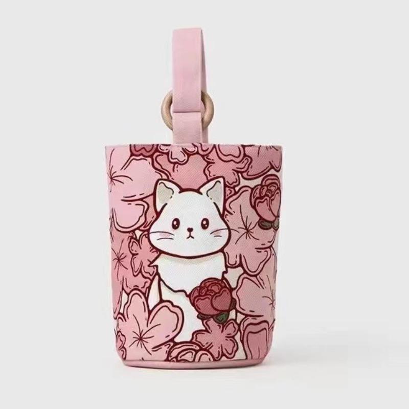 Cute Funny Cartoon Personality Niche Bucket Bag Canvas Bag Shopping Schoolgirl Bento with Meal Out Handbag