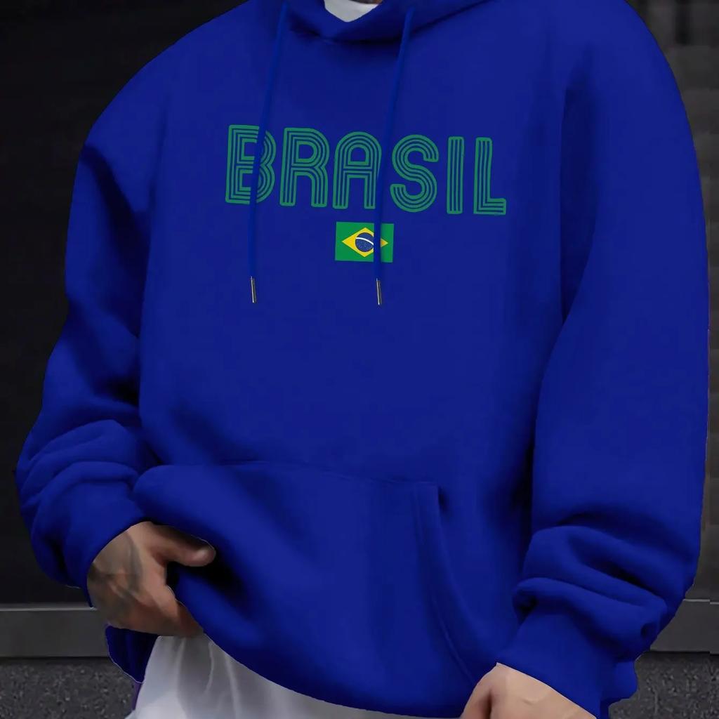 Brazilian Style Men's Hoodie Geometric Pattern Casual Pullover Kangaroo Pocket Autumn Casual Top