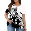 Women's Fashion Large Size Round Neck Short Sleeve Casual Print Loose Pullover Top