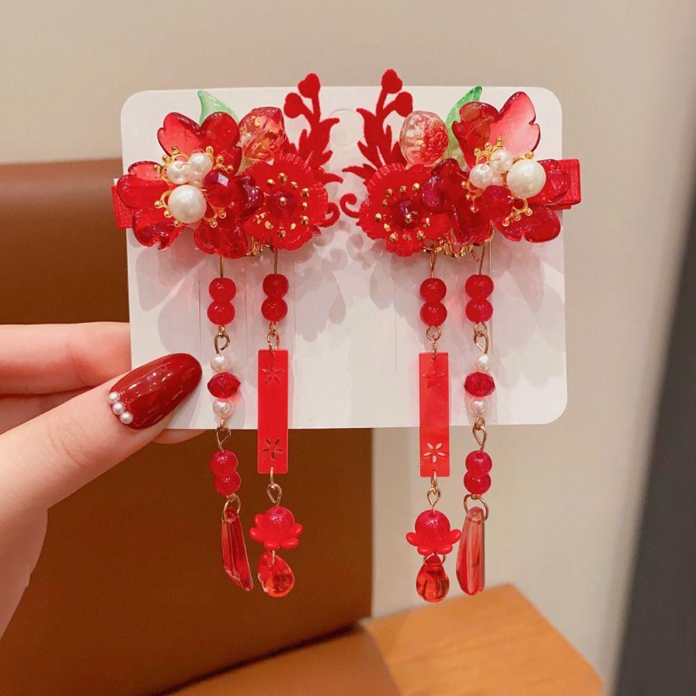 Flower Chinese New Year Headwear Bow Ancient Style Hairpin Simple Hanfu Hairpin  Children