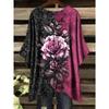Plus Size Ladies Elegant Bohemian Print T-Shirt - Crew Neck Asymmetrical Hoop