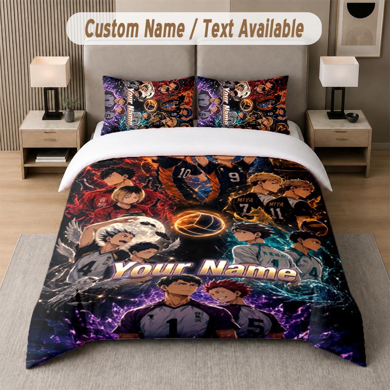Haikyuu 3Pcs Bedding Set, Personalized Custom Name Text, 1 Duvet Cover & 2 Pillowcases For Bedroom