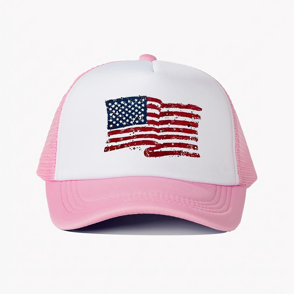 Distressed American Flag Trucker Hat Breathable Mesh Baseball Cap Outdoor Adjustable Golf Cap Unisex