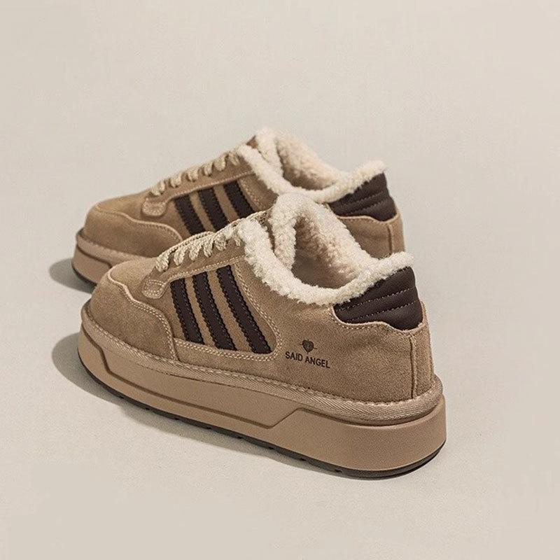 Leather Platform Lamb Wool Fashion Snow Boots Women's Autumn and Winter New Velvet Cotton Shoes Sports and Leisure Board Shoes