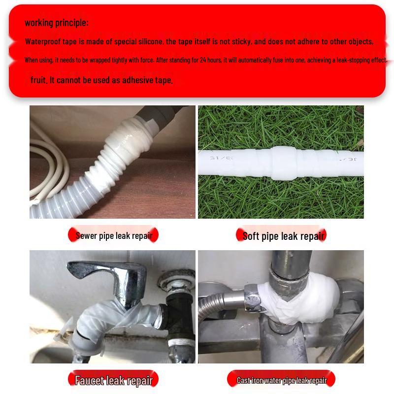 Bandă impermeabilă PVC pentru repararea conductelor - Rezistentă la presiune înaltă, Izolație puternică, PTFE pentru conducte de baie și de scurgere