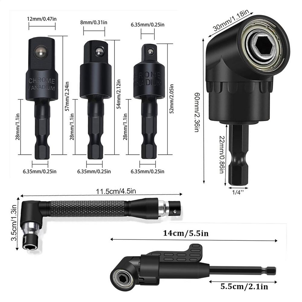 

Flexible Drill Bit Extension Manual Right Angle Tool 6 Pieces Kit Flexible Screwdriver Extension For DIY Lovers Carpenters чорний
