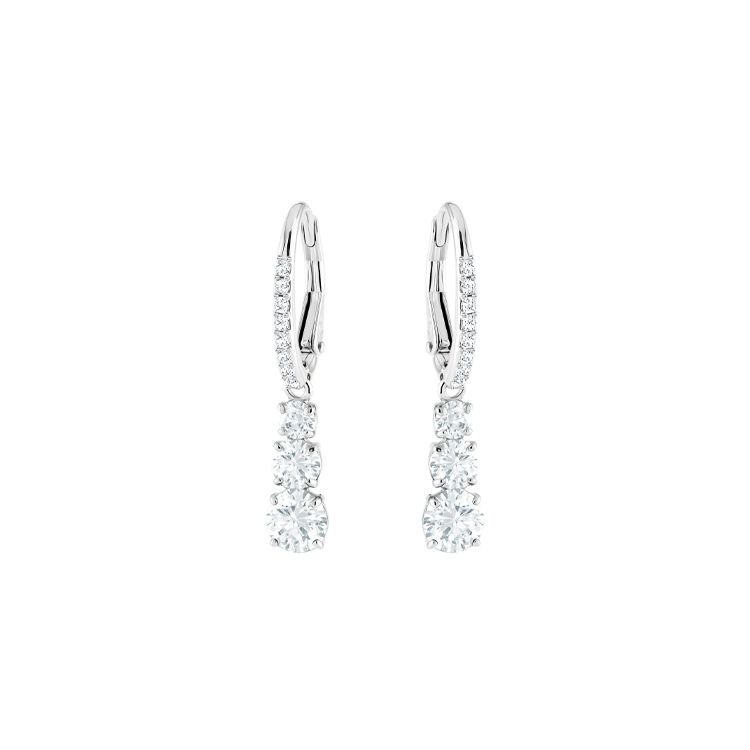 Swarovski Stilla Attract Trilogy Round Pierced Rhodium-Plated Earrings Women earrings White 5416155 Box (Random Color)