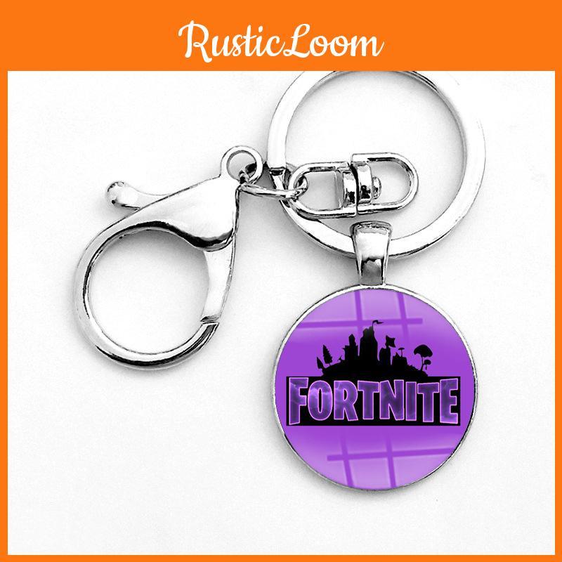Laser Printing Cabochon Fortnite Keychain Stainless Steel Key Holder Ring Key