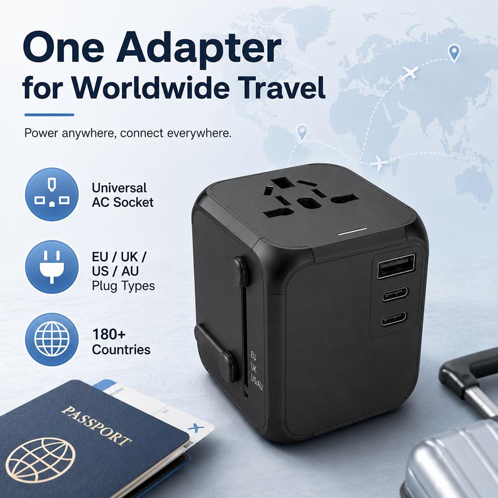Universal Travel Adapter, Multi Plug 220v to 5v Outlet usb Type c Socket Multicontacto con usb y Corriente Charger For EU/UK/USA