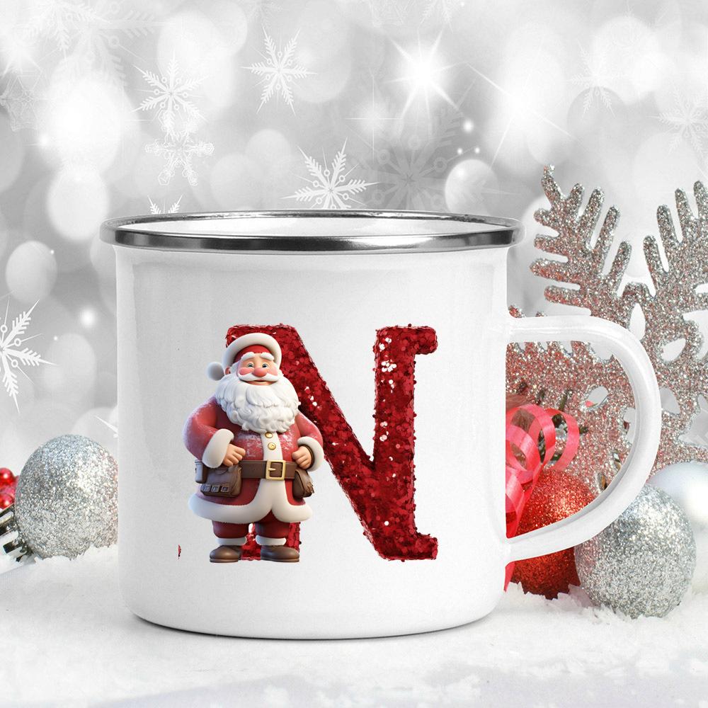 26 Letter Santa Claus Printed Enamel Cup Milk Juiice Coffee Cup Mug Best Christmas Gift For Family Friends