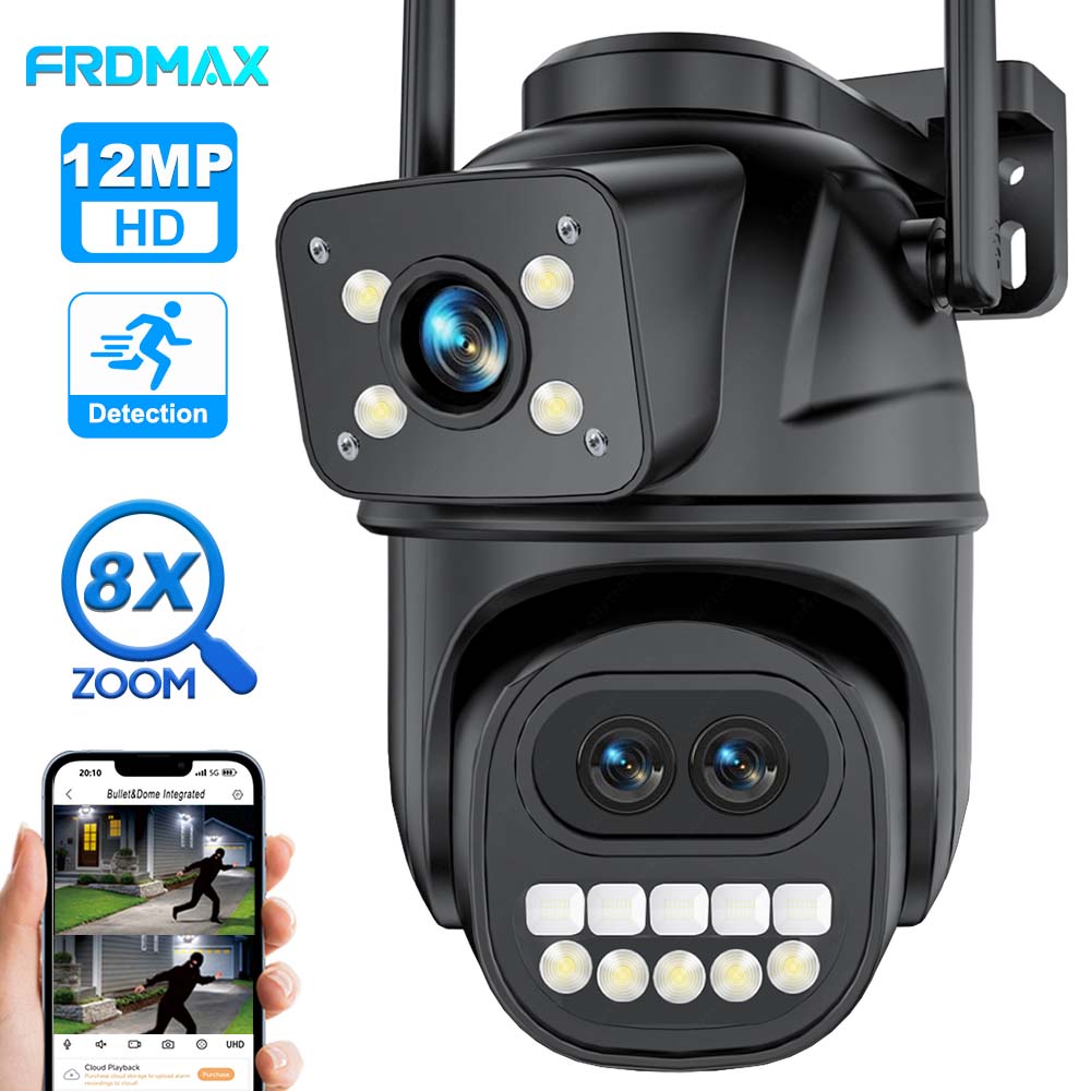 

IP-камера 12MP 6K з трьома об єктивами 8-кратним збільшенням Відкритий Wi-Fi Камери спостереження Виявлення руху Безпека Захист CCTV Cam ICSee 12MP Camera