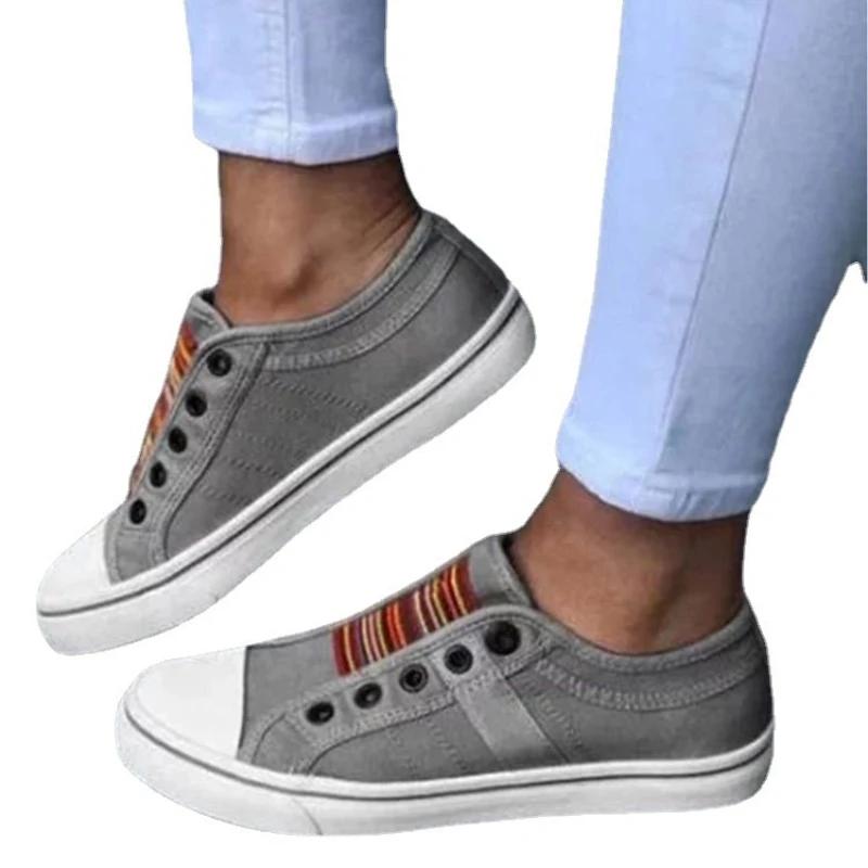 Women's Canvas Shoes Summer Flats Sneaker Fashion Vulcanized Shoe Slip on Loafers Thick Sole  Casual Woman Walking Shoes