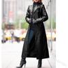 Women's Button Leather Long Coat: European & American Style, Slim Fit, Plus Size