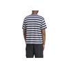 Adidas Embroidered Letter Stripe Crew Neck Casual Pullover Short Sleeve T-Shirt Men Tops Blue IN6483