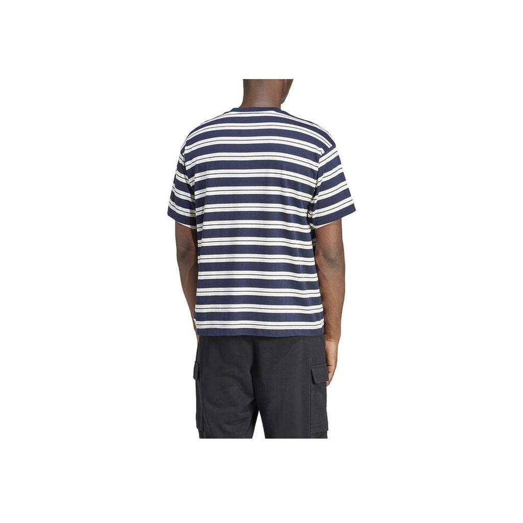 Adidas Embroidered Letter Stripe Crew Neck Casual Pullover Short Sleeve T-Shirt Men Tops Blue IN6483