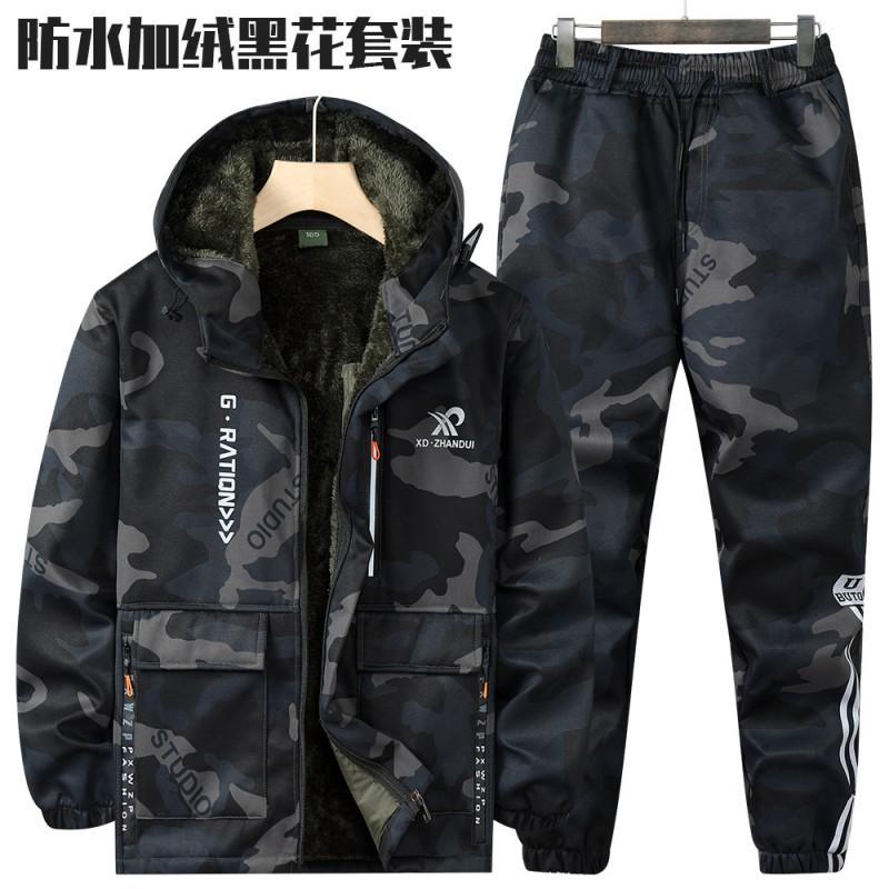 

Velvet Thick Camouflage Suit Labor Protection Work Clothes Men s Wear-resistant Cold-resistant Warm Construction Site Tooling 190 yards recommended 175-200 kg