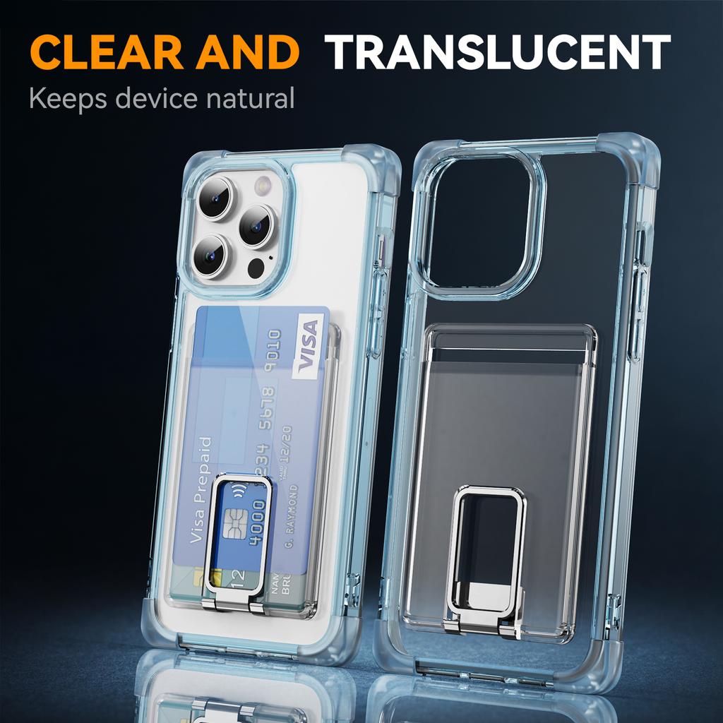 For iPhone 15 Pro Max Case Reinforced Corners TPU + Acrylic Phone Cover with Kickstand Card Holder