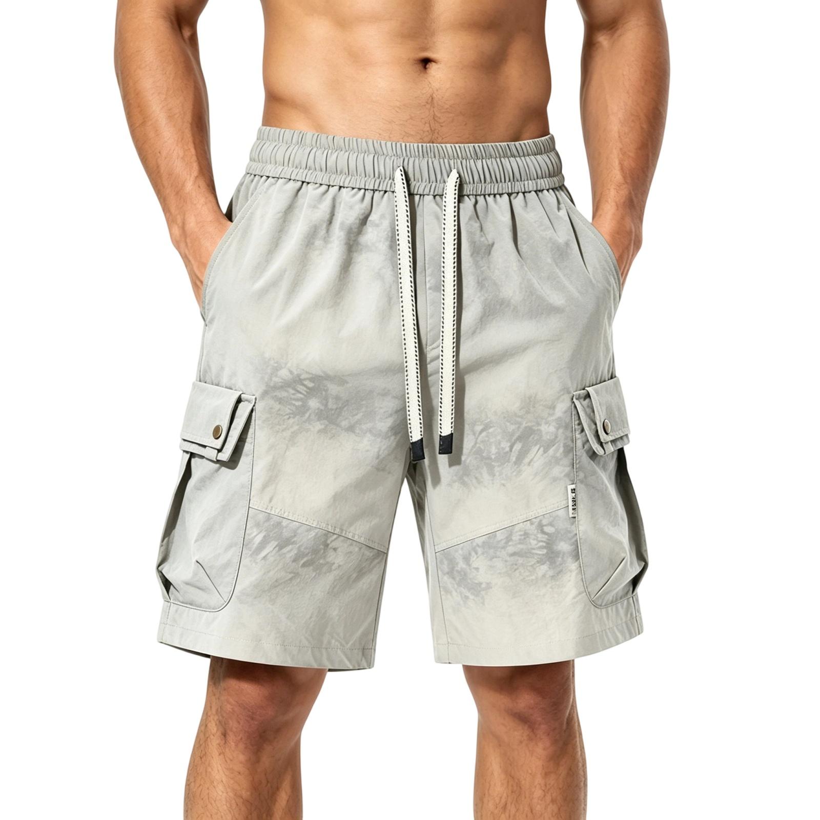 Men s Summer Cargo Shorts Multi Pocket Street Style Patchwork Casual Relaxed Fit Elastic Waist Knee Length Shorts L
