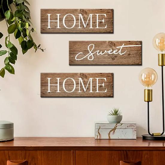 3 Pcs/Set Wooden Home Sweet Home Sign, Rustic Farmhouse Decorative Sign, Vintage Hanging Wall Plaque for Living Room, Bedroom, Kitchen, Front Door