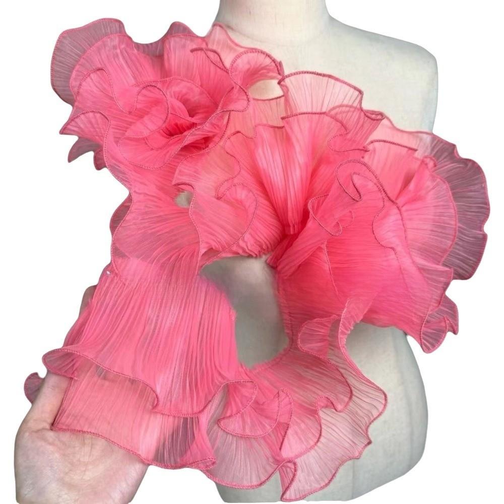 1 Yard Pleated Fabric Magic Color Ruffle Pleated Pleated Lace Rose Flower Pattern Organza Translucent Laser Gradient Lace