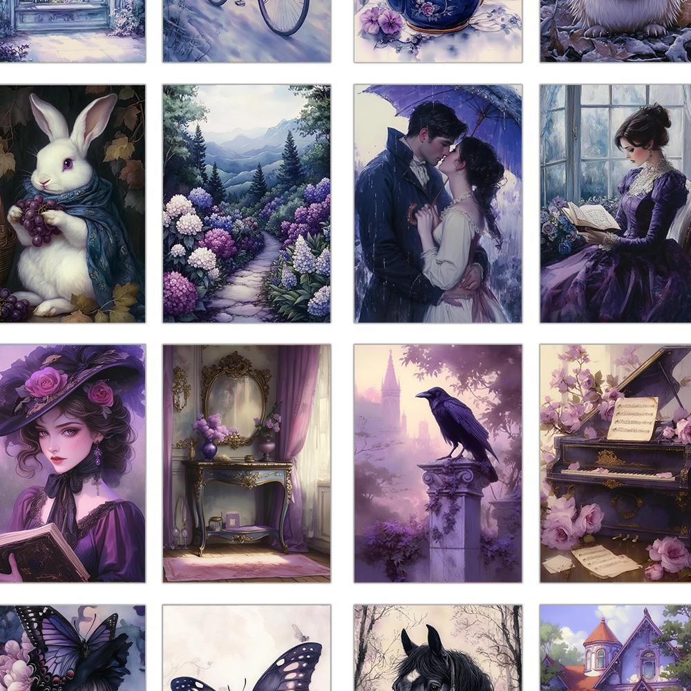 32pcs, vintage purple healing postcards, perfect for birthday/anniversary gifts, suitable for collection, gifting, and mailing.