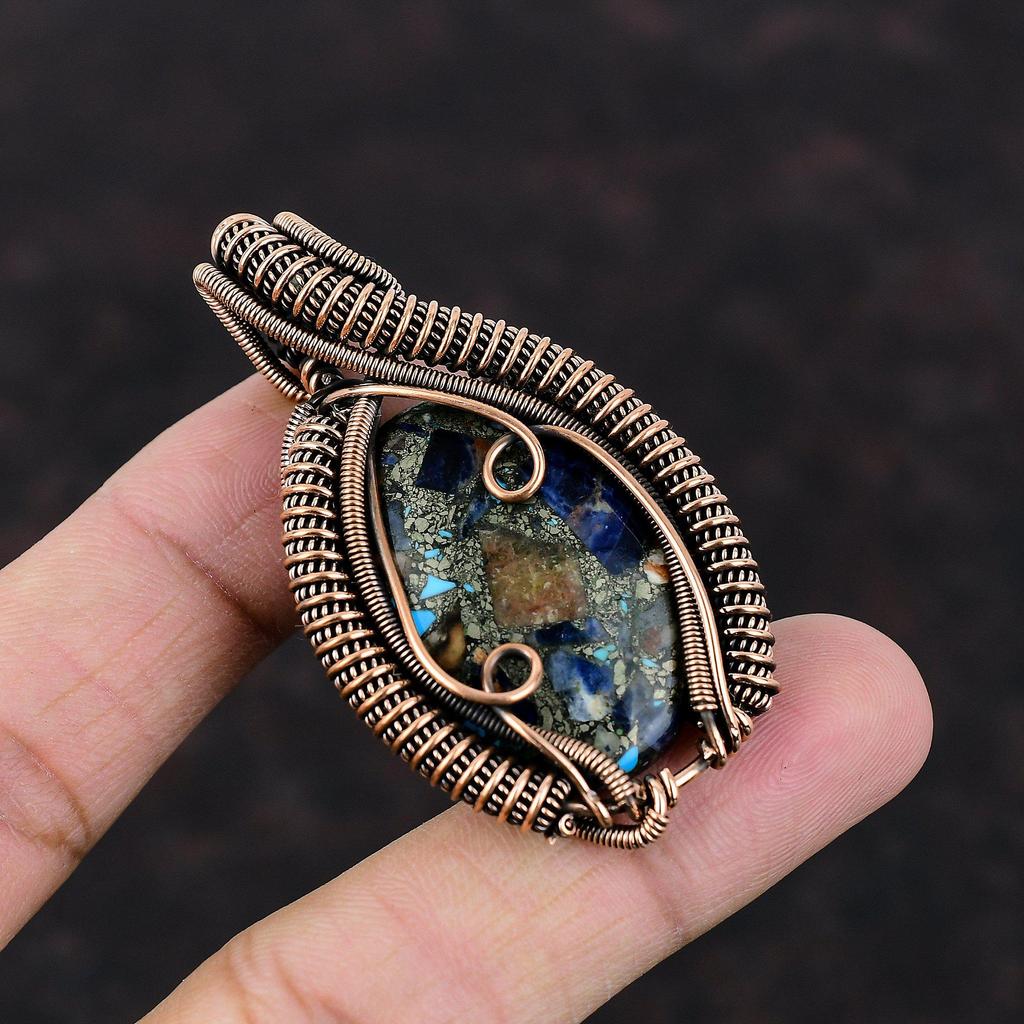 Copper Sodalite Pendant Copper Wire Wrapped Pendant Gemstone Copper Jewelry Handmade Decent Pendant Wire Wrapped Jewelry Gift For Engagement