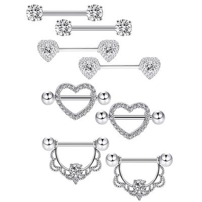 4 Paar/Set Roestvrij Staal Zilverkleurig Vintage Hart Dermal Tepel Ringen voor Vrouwen Lichaams Sieraden