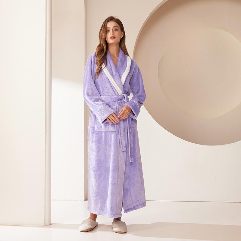 Shawl Collar Robes for Men Full Length Fleece Plush Bathrobes Soft Spa House Coat with Pockets Fluffy Spa Robes Unisex Winter Cozy Warm Spa Long Robe