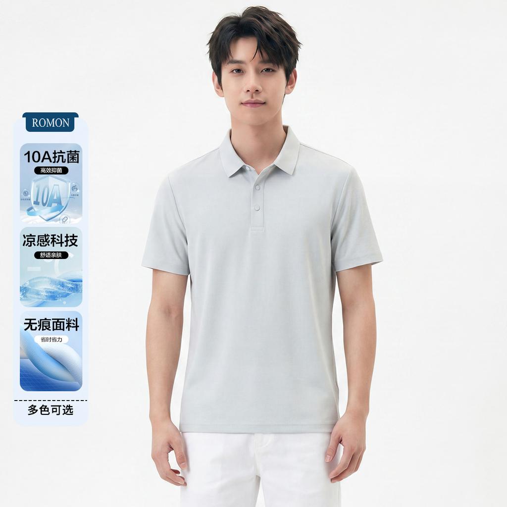 Romon Men's Antibacterial Cool Polo Shirt Short Sleeve Casual Top